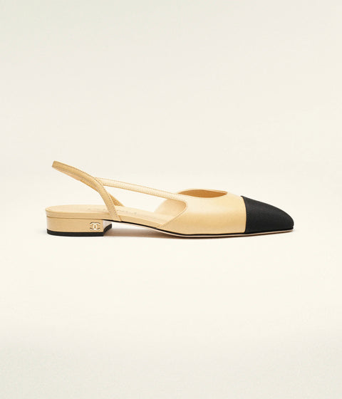 SLINGBACKS - Goatskin & Grosgrain 
Beige & Black