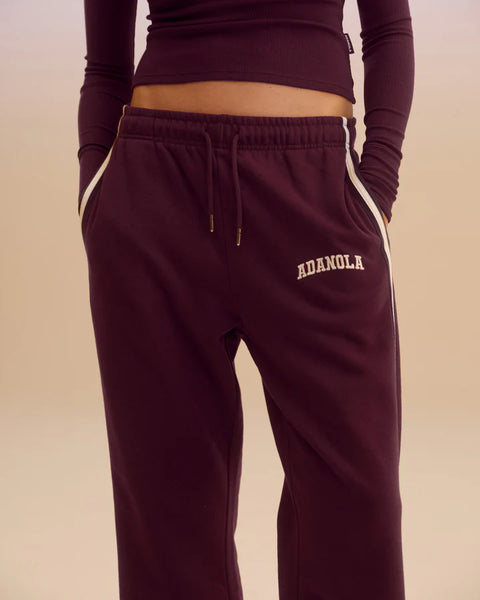 Varsity Loose Fit Straight Leg Sweatpants - Dark Cherry/Marshmallow White