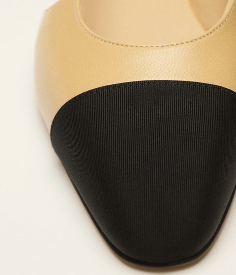 SLINGBACKS - Goatskin & Grosgrain 
Beige & Black