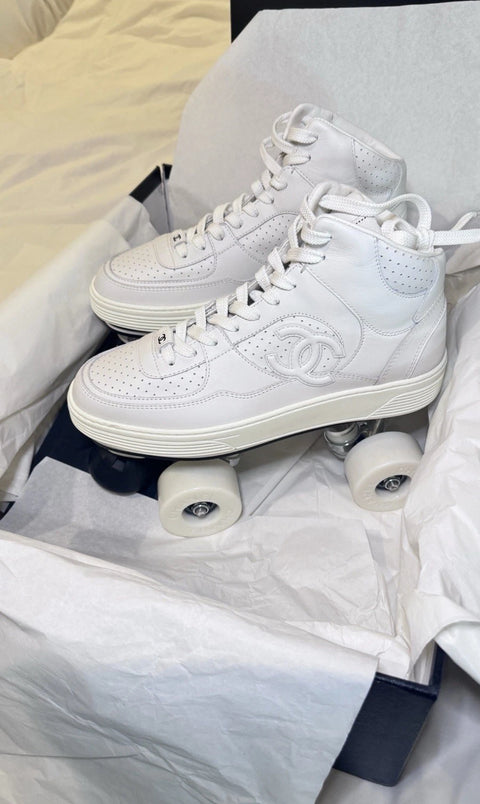Exclusive LIMITED EDITION AUTH CHANEL SHOES/  ROLLER SKATES Cruise 2024 in White On White Sz 38