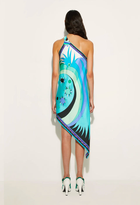 STELLA PRINT ASYMMETRICAL SILK TWILL DRESS
