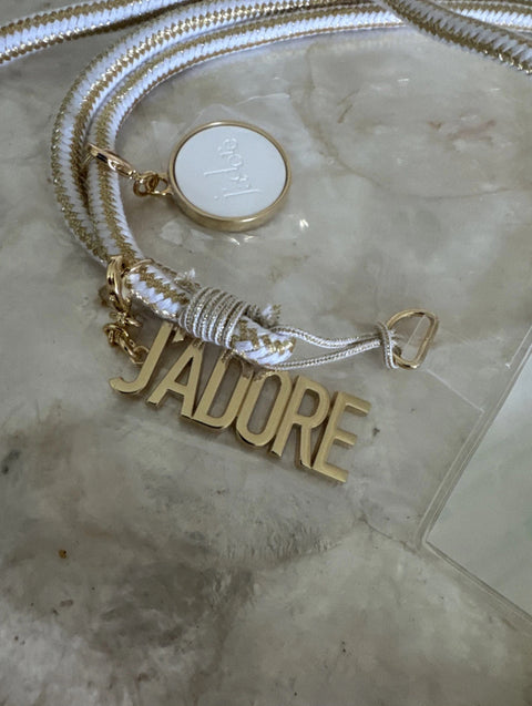 DIOR 2025 J'adore Phone Mobile Cord/ID Card With Charms Gold White Straps NEW