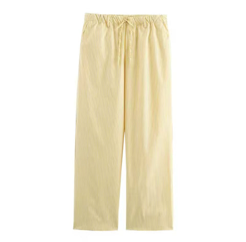 Butter Yellow Set - 2 Set ( long sleeve striped shirt and high waist trousers )