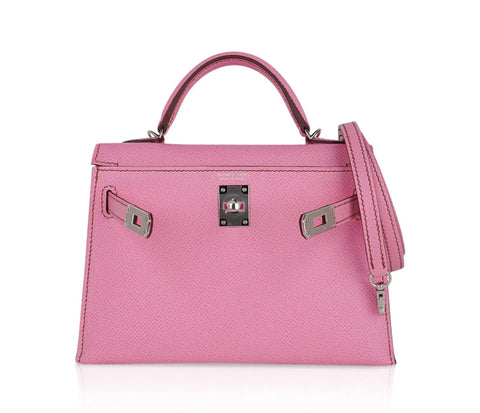 Hermes Mini Kelly 20 Sellier Bag in 5P Pink Bubblegum Epsom Leather with Palladium Hardware