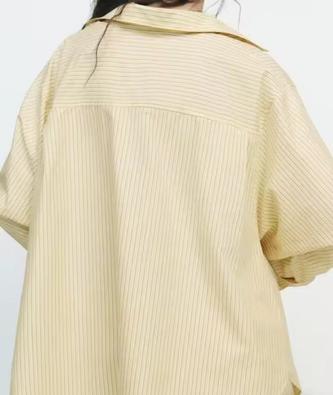Butter Yellow Set - 2 Set ( long sleeve striped shirt and high waist trousers )