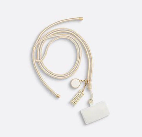 DIOR 2025 J'adore Phone Mobile Cord/ID Card With Charms Gold White Straps NEW