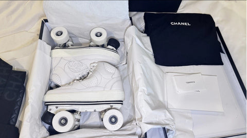 Exclusive LIMITED EDITION AUTH CHANEL SHOES/  ROLLER SKATES Cruise 2024 in White On White Sz 38
