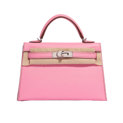 Hermes Mini Kelly 20 Sellier Bag in 5P Pink Bubblegum Epsom Leather with Palladium Hardware