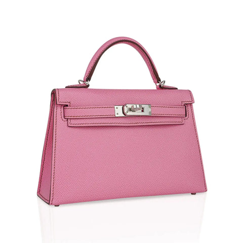Hermes Mini Kelly 20 Sellier Bag in 5P Pink Bubblegum Epsom Leather with Palladium Hardware