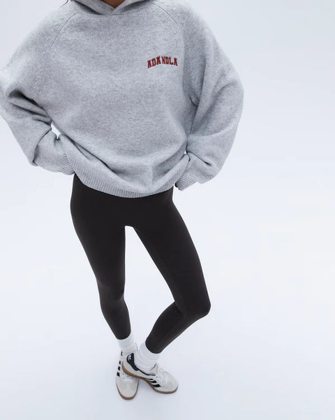 Varsity Oversized Knit Hoodie - Grey Melange/Vintage Red