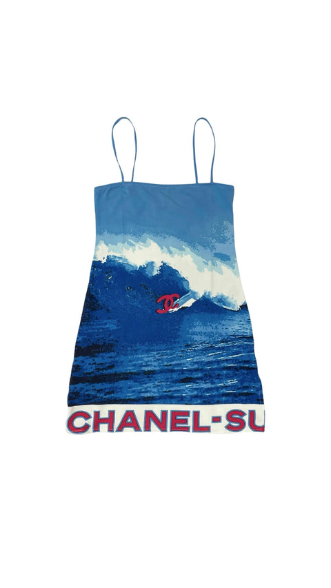 CHANEL 02S SURF VINTAGE  BLUE WHITE DRESS RED CC LOGO CHANEL LOGO FR38-36-40