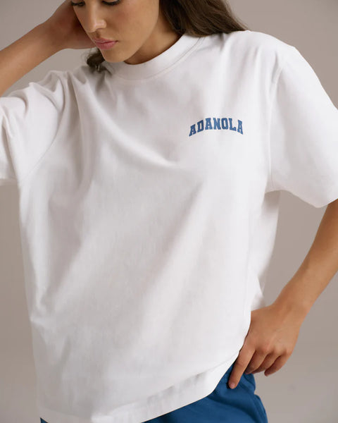 Varsity Short Sleeve Oversized T-shirt - White/College Blue