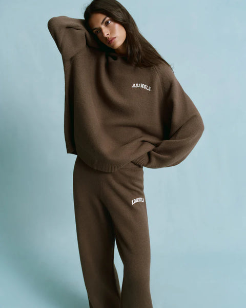 Varsity Knit Straight Leg Sweatpants - Dark Cocoa Brown/Marshmallow White